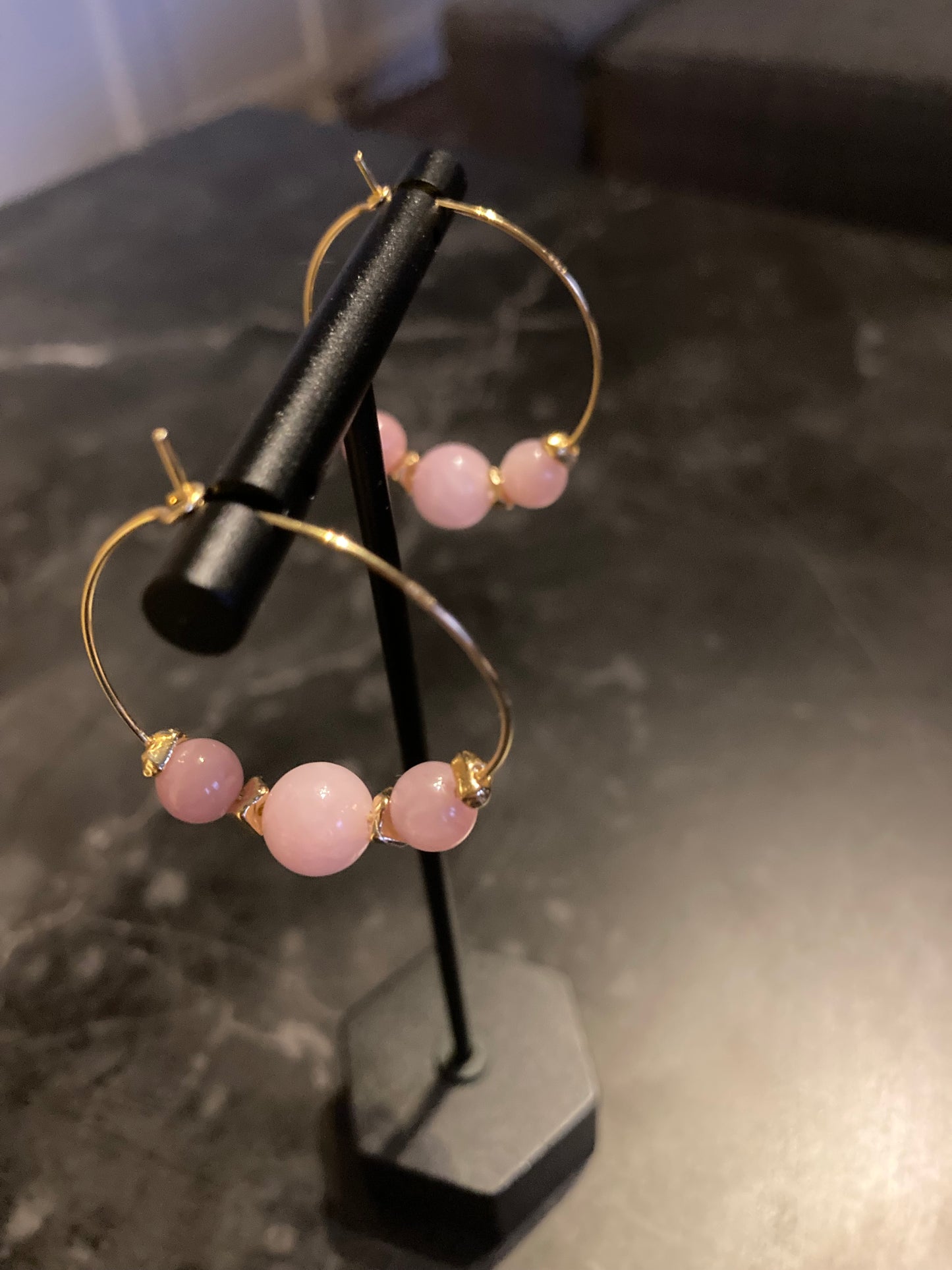 Sølv Hoops - Pink Jade