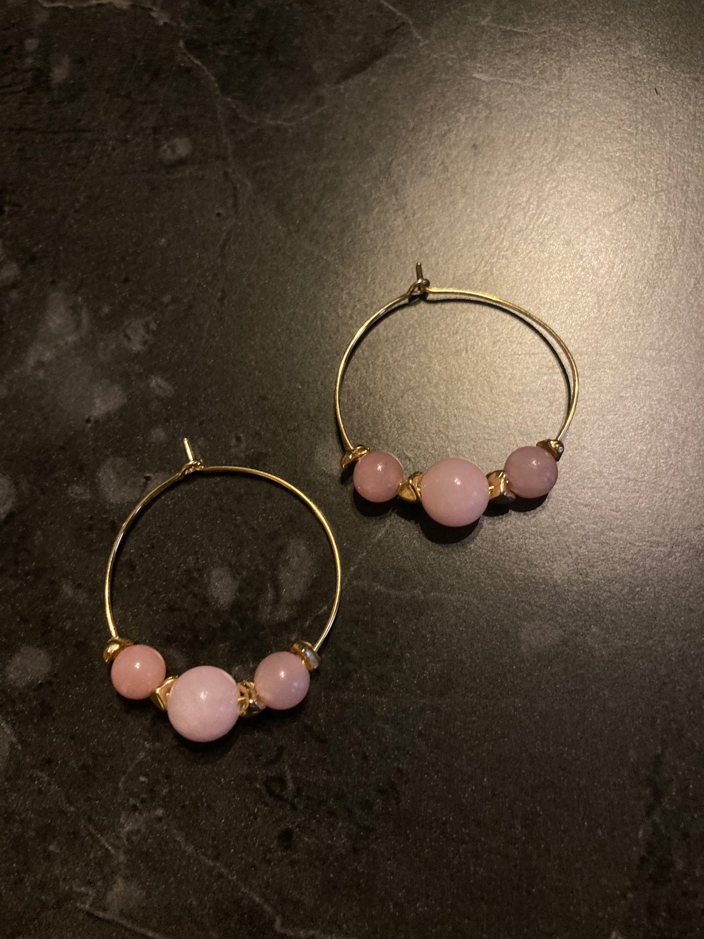 Sølv Hoops - Pink Jade