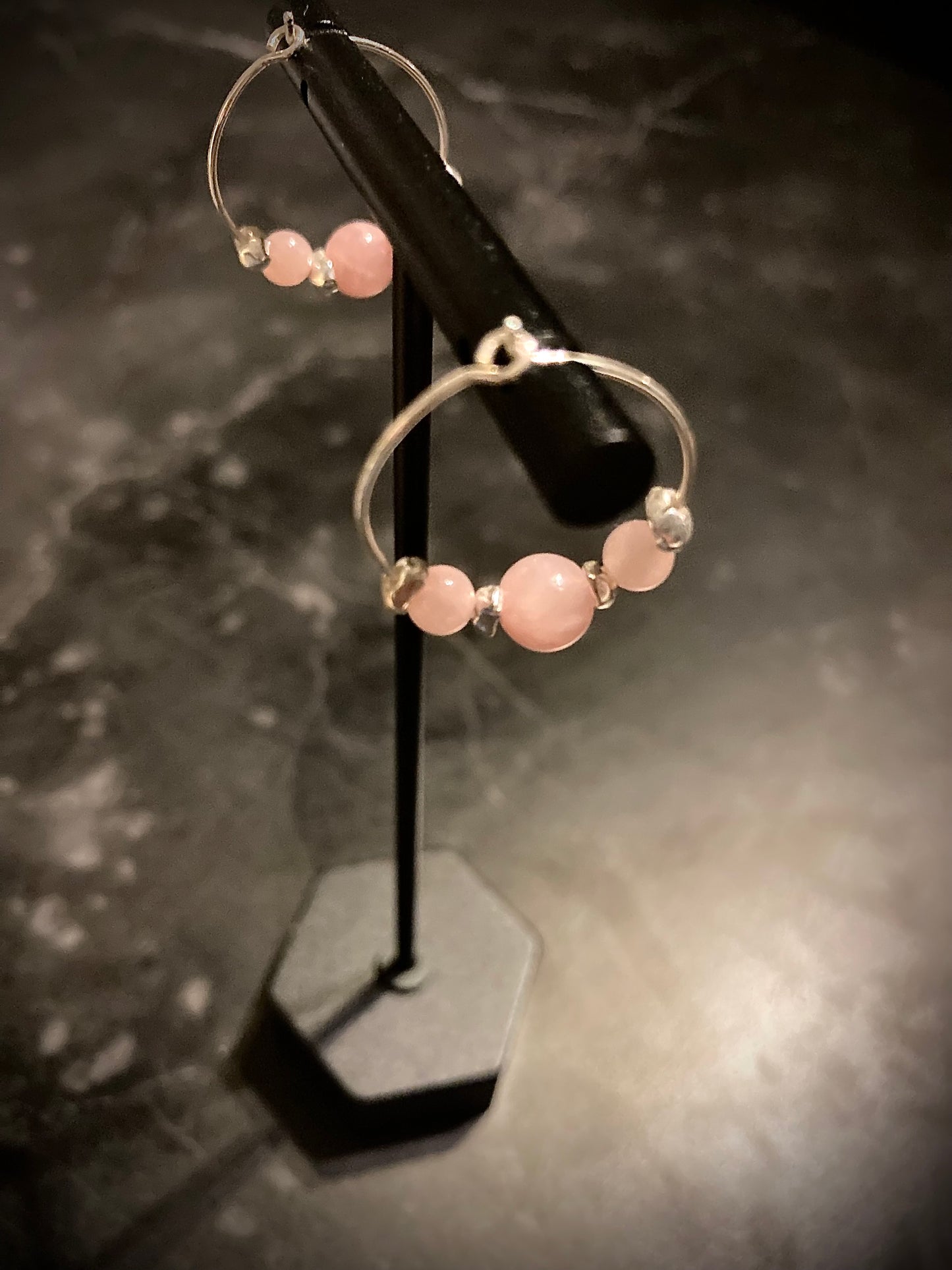 Sølv Hoops - Pink Jade
