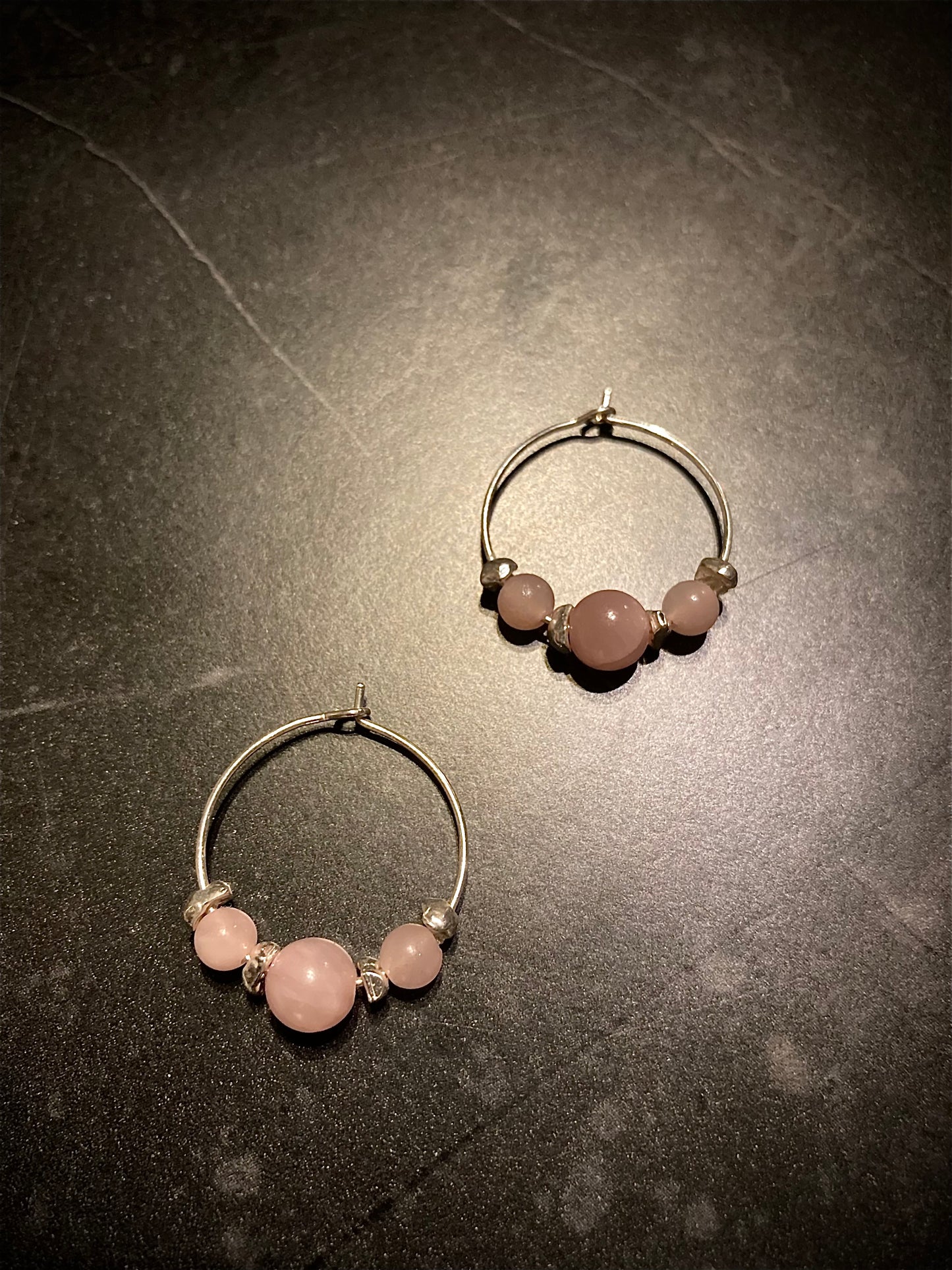 Sølv Hoops - Pink Jade